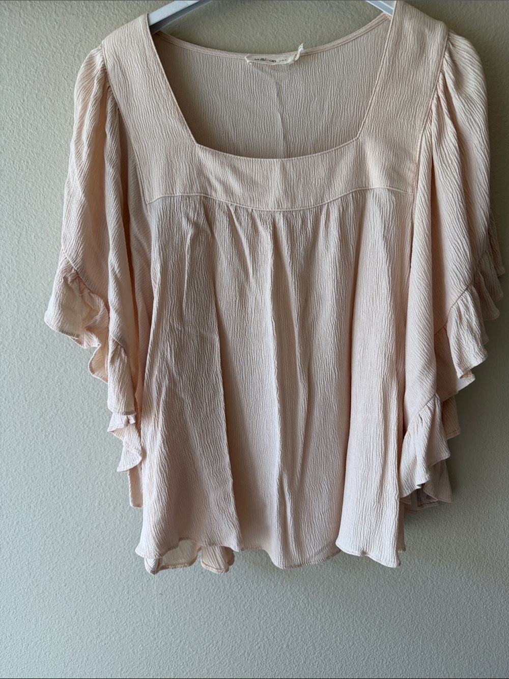 Millibon Square-Neck Blush Ruffle-Sleeve Top